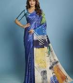 Blue  printed saree with blouse