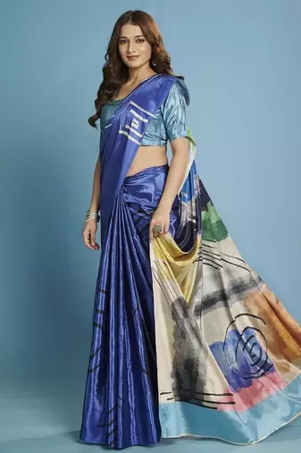 Blue  printed saree with blouse