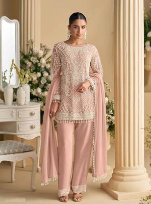 Pink embroidered georgette salwar suit 1