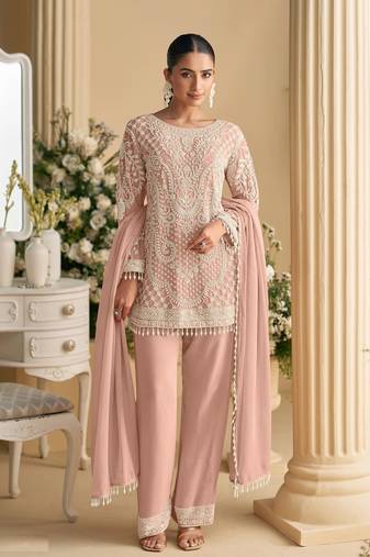 Pink embroidered georgette pakistani salwar suit