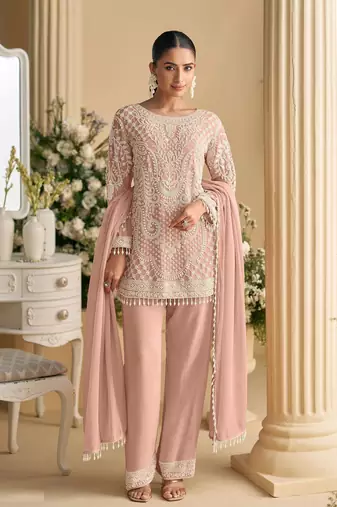 Pink embroidered georgette pakistani salwar suit