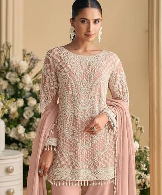Pink embroidered georgette salwar suit 2
