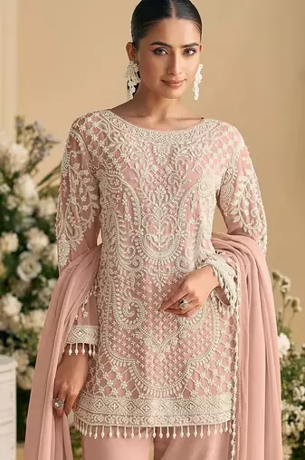 Pink embroidered georgette salwar suit