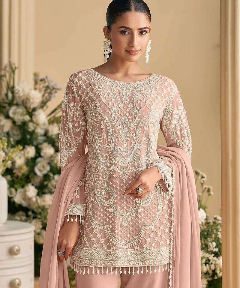 Pink embroidered georgette pakistani salwar suit