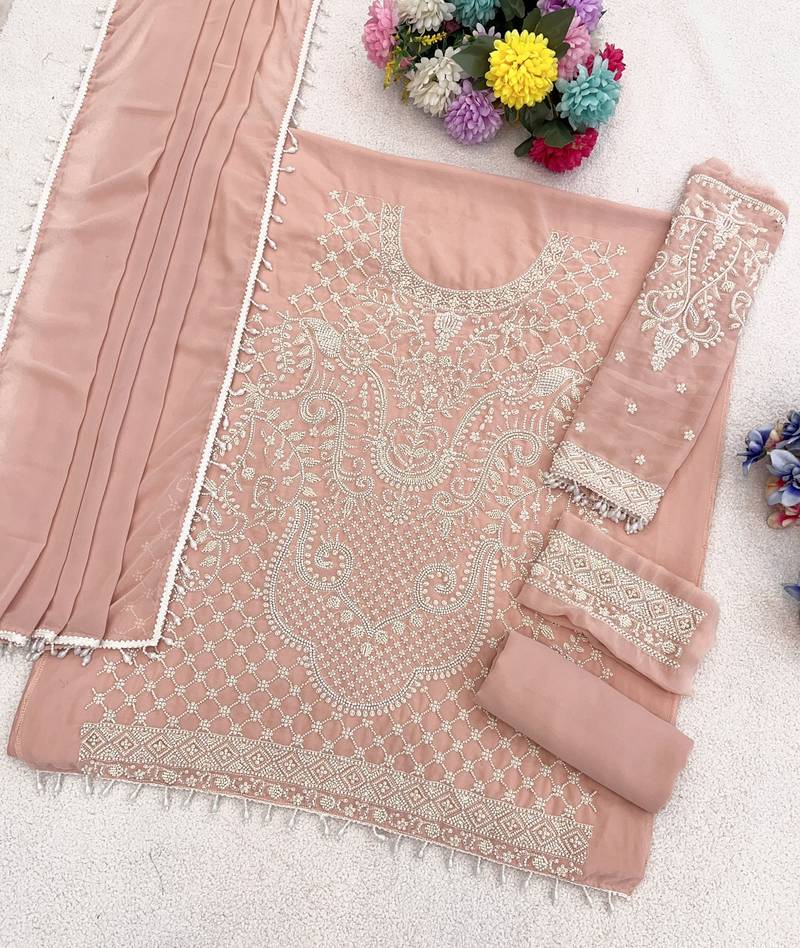 Pink embroidered georgette pakistani salwar suit