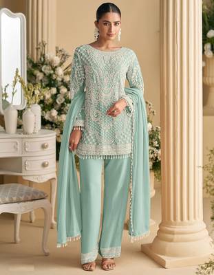 Green embroidered georgette salwar suit 1