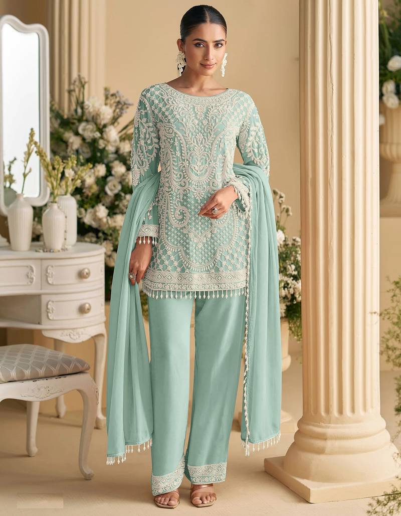 Green embroidered georgette pakistani salwar suit