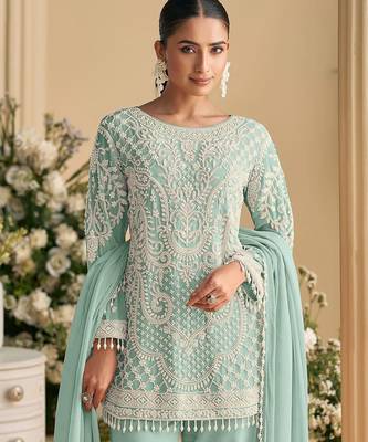 Green embroidered georgette salwar suit 2