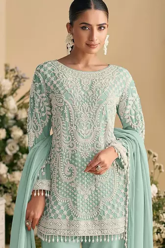Green embroidered georgette salwar suit