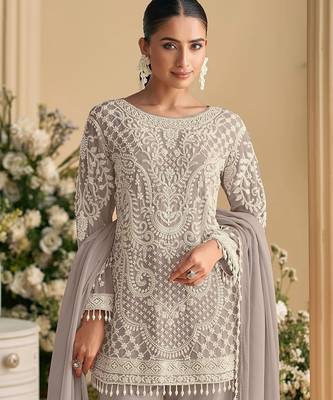 Grey embroidered georgette salwar suit 2