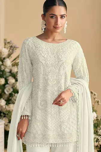 White embroidered georgette salwar suit