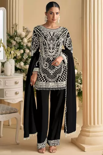 Black embroidered georgette pakistani salwar suit