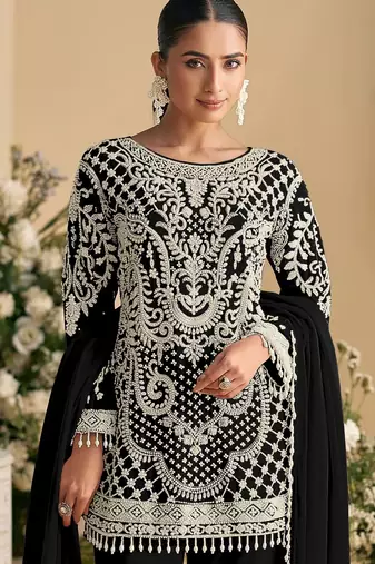 Black embroidered georgette salwar suit