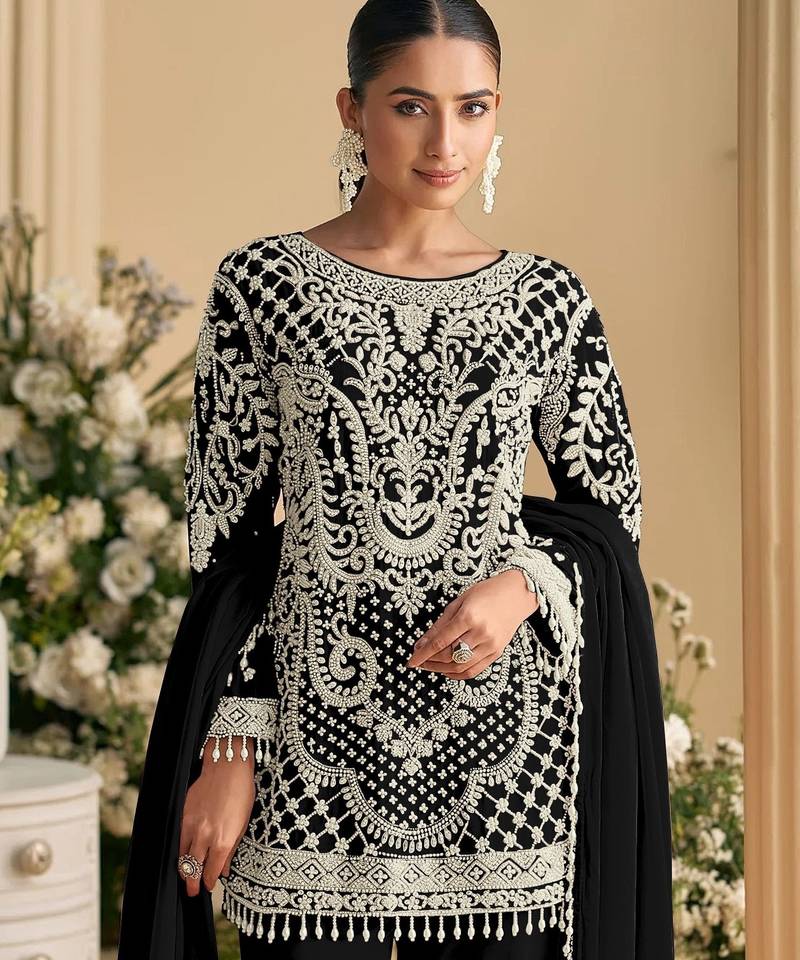 Black embroidered georgette pakistani salwar suit