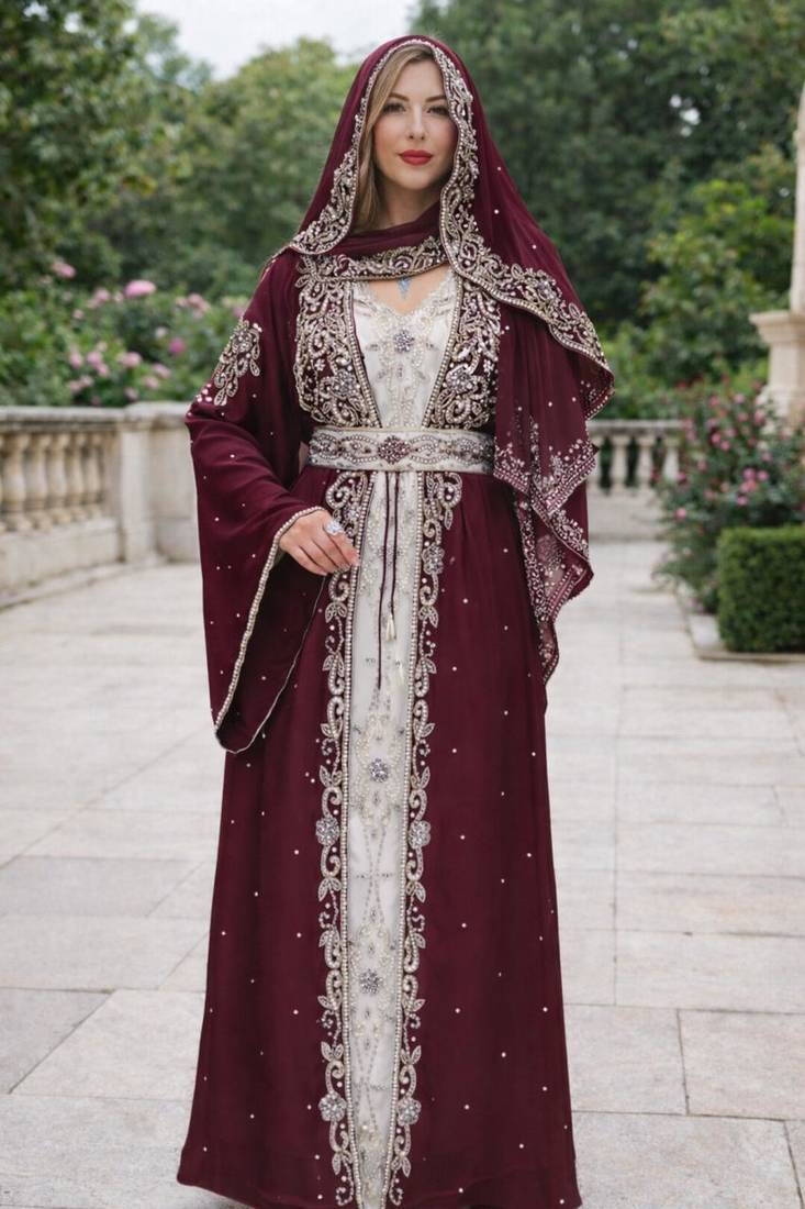 Moroccan Caftan Georgette Zari Embroidered Kaftan
