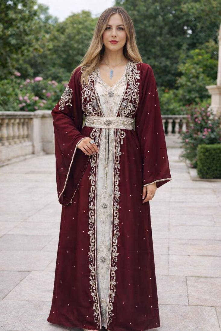 Moroccan Caftan Georgette Zari Embroidered Kaftan