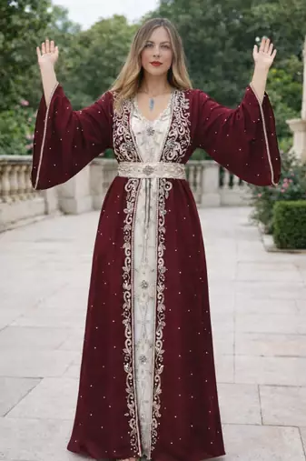 Moroccan Caftan Georgette Zari Embroidered Kaftan