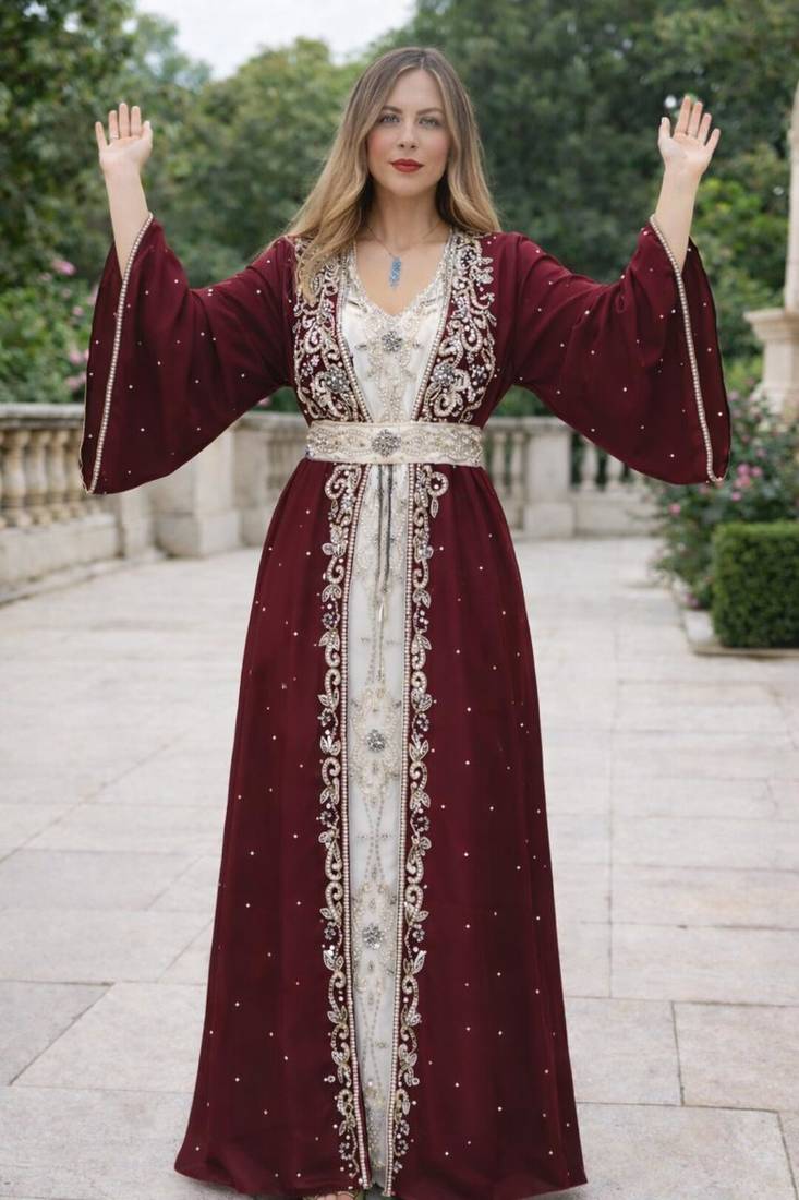 Moroccan Caftan Georgette Zari Embroidered Kaftan