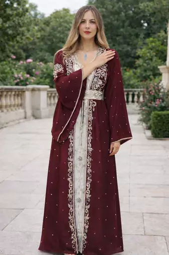 Moroccan Caftan Georgette Zari Embroidered Kaftan