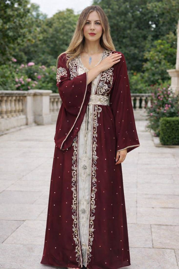 Moroccan Caftan Georgette Zari Embroidered Kaftan