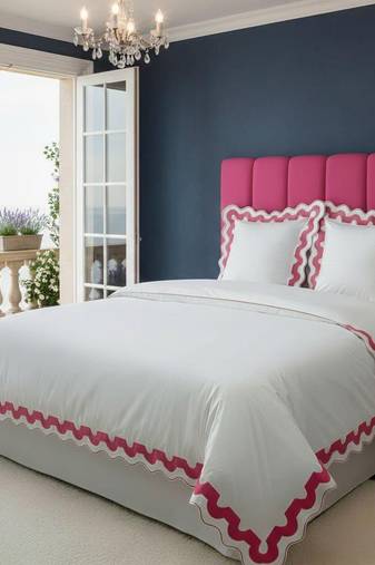 400TC U Shape Applique Scalloped Embroidery Cotton Duvet Cover Set 