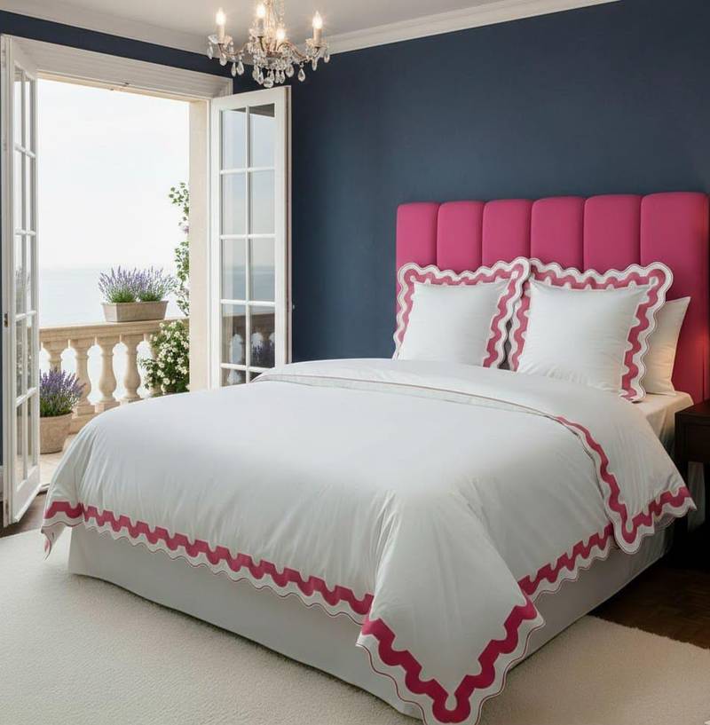 400TC U Shape Applique Scalloped Embroidery Cotton Duvet Cover Set 