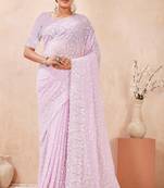 lavender georgette saree with zari resham sequin work