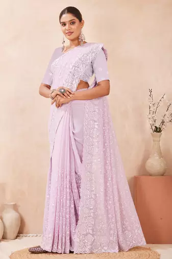 lavender georgette saree with zari resham sequin work