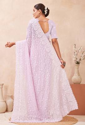 lavender georgette saree with zari resham sequin work 5