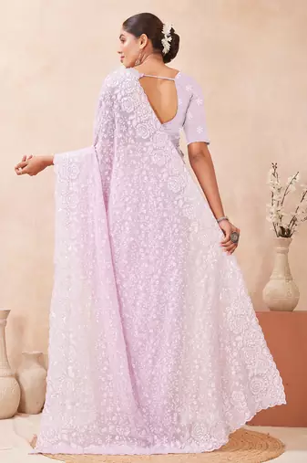 lavender georgette saree with zari resham sequin work