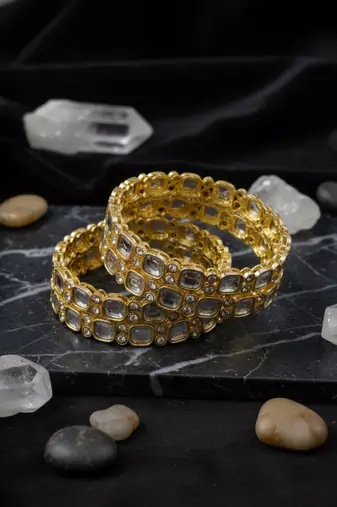 Gold plated kundan polki work bangles set for women