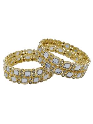 Gold plated kundan polki work bangles set for women 3