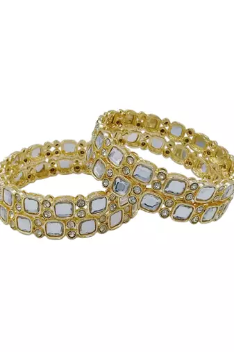 Gold plated kundan polki work bangles set for women