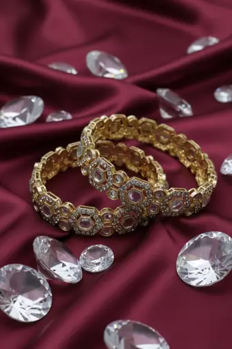 Gold plated kundan polki work bangles set for women