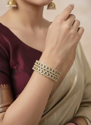Luxury cz crystal embedded ethnic gold 2pcs bangles set 2