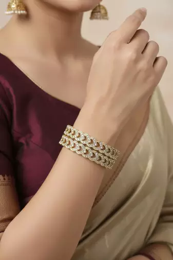 Luxury cz crystal embedded ethnic gold 2pcs bangles set