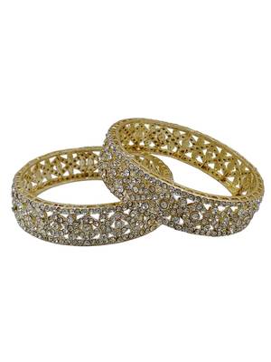 Luxury cz crystal embedded ethnic gold 2pcs bangles set 3
