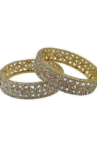 Luxury cz crystal embedded ethnic gold 2pcs bangles set