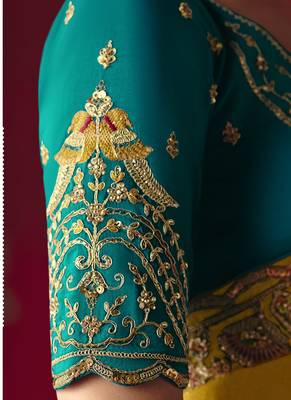 yellow silk blend saree with floral embroidery 2