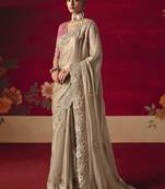 beige fancy saree with sequins dhaga & thread embroidered butti and designer blouse