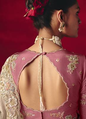 beige fancy saree with sequins dhaga & thread embroidered butti and designer blouse 4