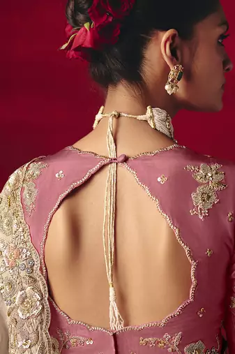 beige fancy saree with sequins dhaga & thread embroidered butti and designer blouse