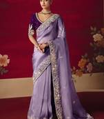 lavender fancy saree with sequins dhaga & thread embroidered butti and designer blouse