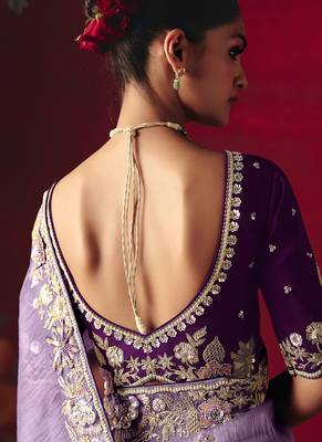 lavender fancy saree with sequins dhaga & thread embroidered butti and designer blouse 2