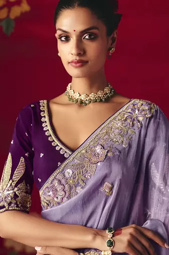 lavender fancy saree with sequins dhaga & thread embroidered butti and designer blouse
