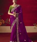 magenta fancy saree with sequins dhaga & thread embroidered butti and designer blouse