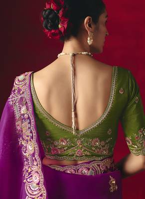 magenta fancy saree with sequins dhaga & thread embroidered butti and designer blouse 4