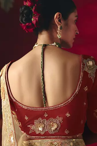 beige fancy saree with sequins dhaga & thread embroidered butti and designer blouse
