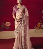 baby pink fancy saree with sequins dhaga & thread embroidered butti and designer blouse