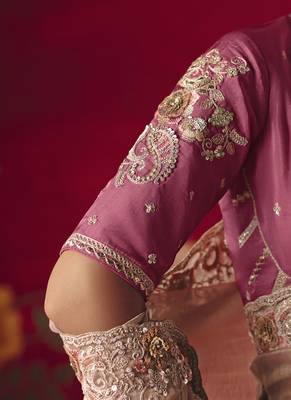 baby pink fancy saree with sequins dhaga & thread embroidered butti and designer blouse 2